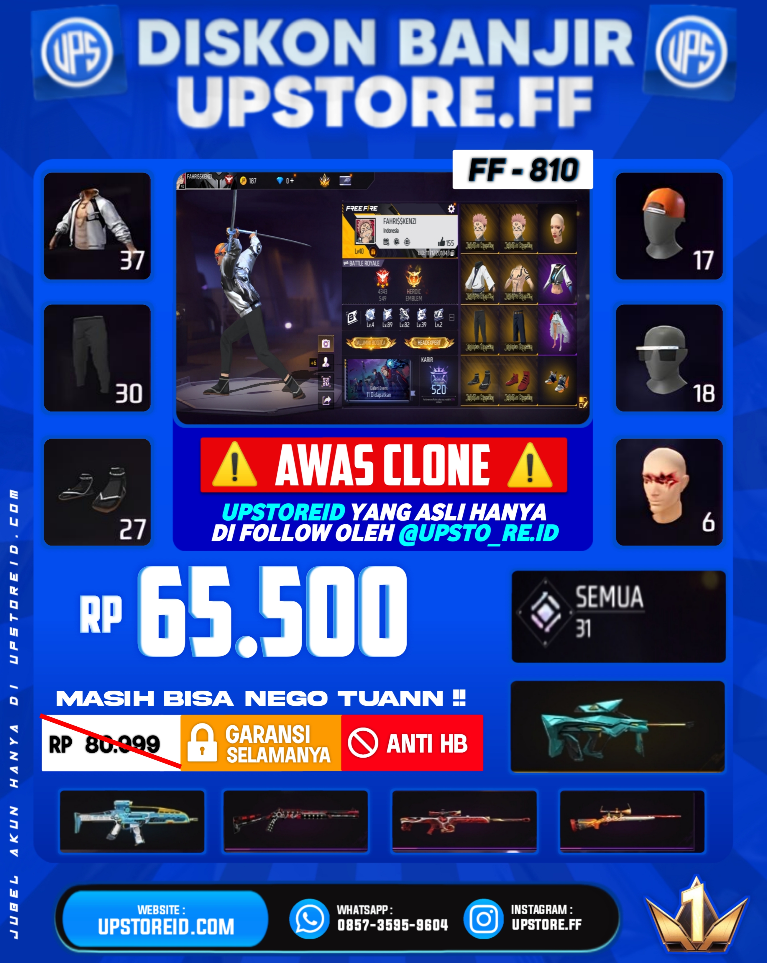 F810 - VAULT 50+, WEAPON 31,  SPEK PELAJAR | FREE FIRE