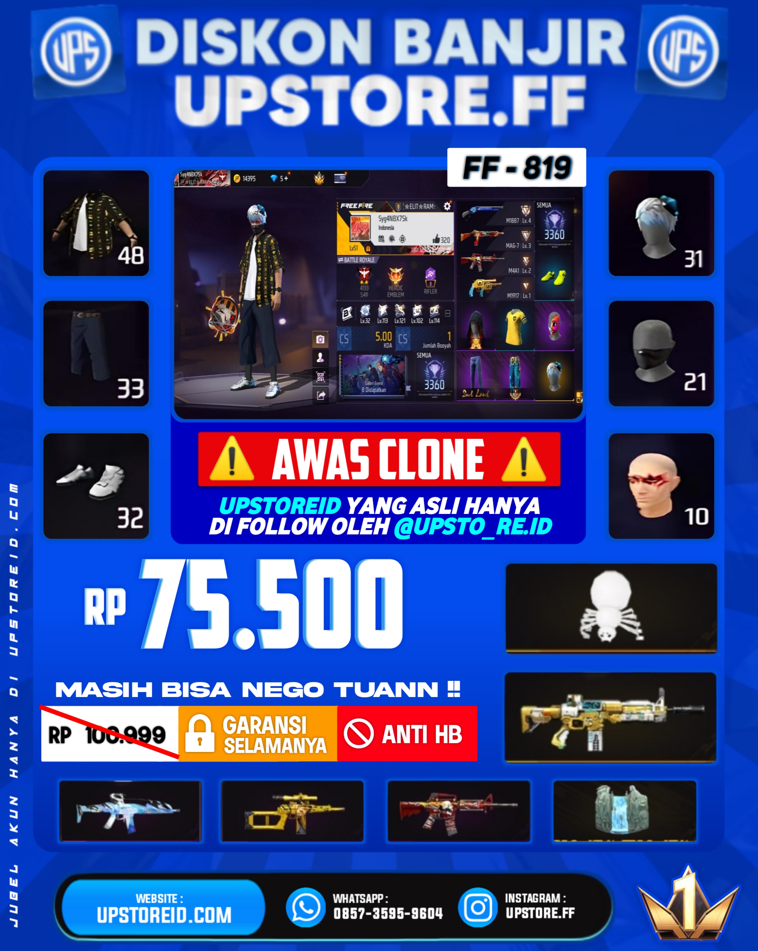 F819 - VAULT 60+, WEAPON 63, | SET ARTIC BLUE ON, SET JUJUTSU KAISEN ON, SCAR INCU PARADISE DLL | FREE FIRE