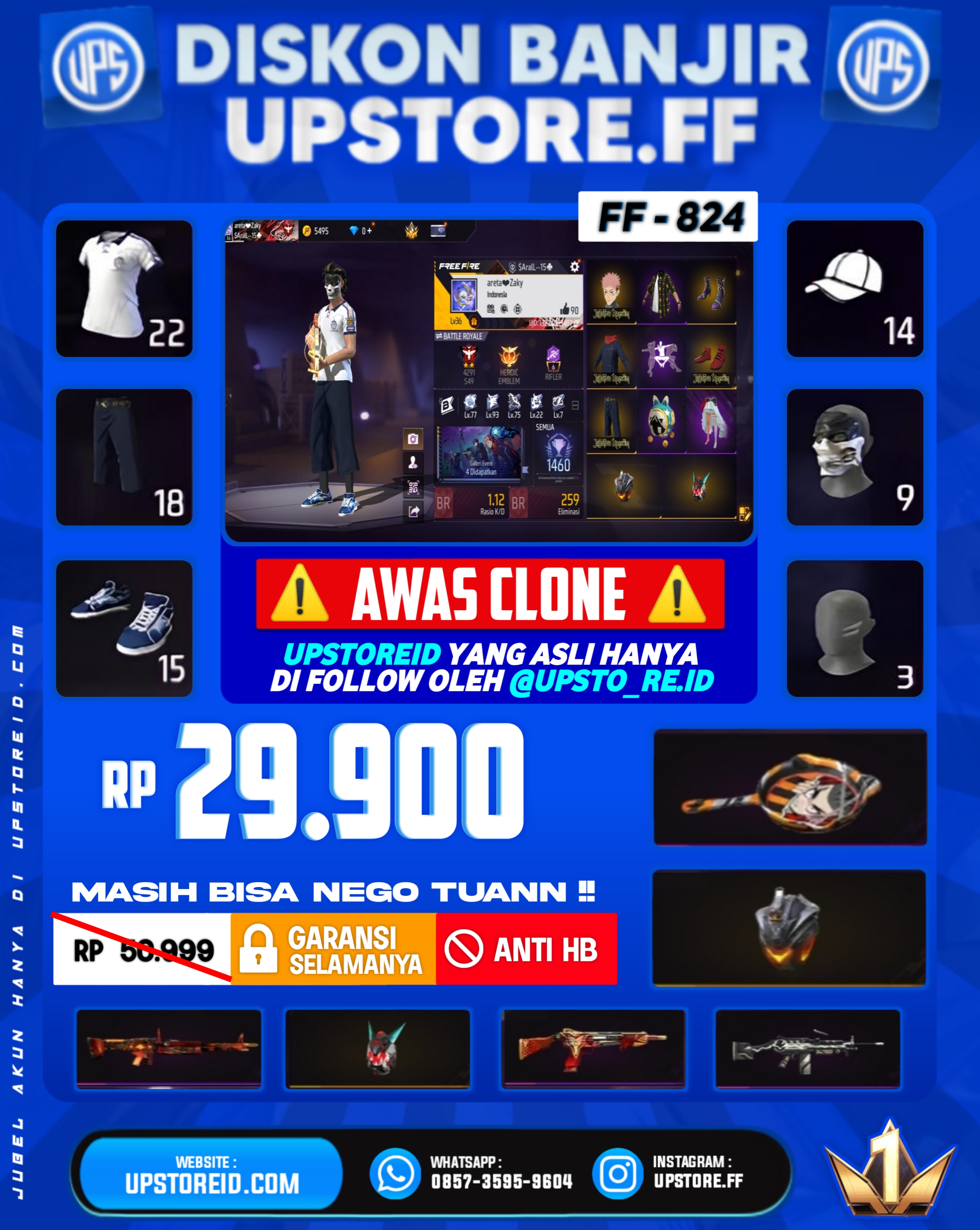 F824 - VAULT 40+, WEAPON 20, SPEK POLOSAN | FREE FIRE