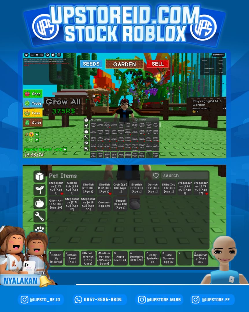 RBX006 -  15T+ MONEY, LIMITED PETS (Shiba Inu, Ostrich), RARE SUMMER EGGS | ROBLOX GROW A GARDEN X STEAL A BRAINROT - Product Image