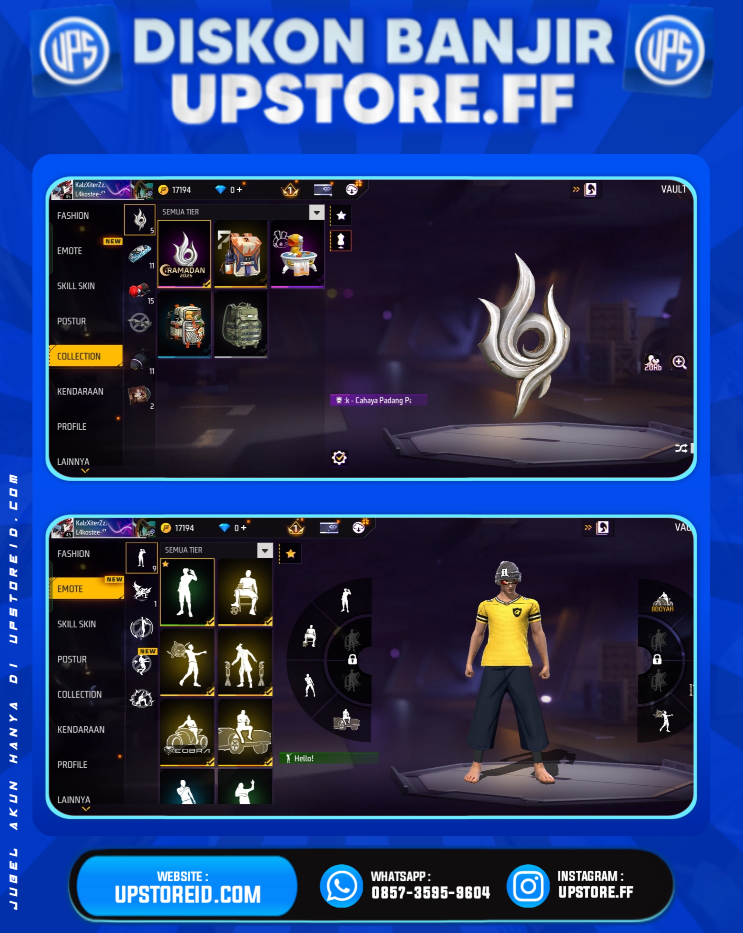 F817 - VAULT 50+, WEAPON 48 | BUNDLE SAITAMA ON, BAJU BOLA ON, DLL | FREE FIRE - Spec Image