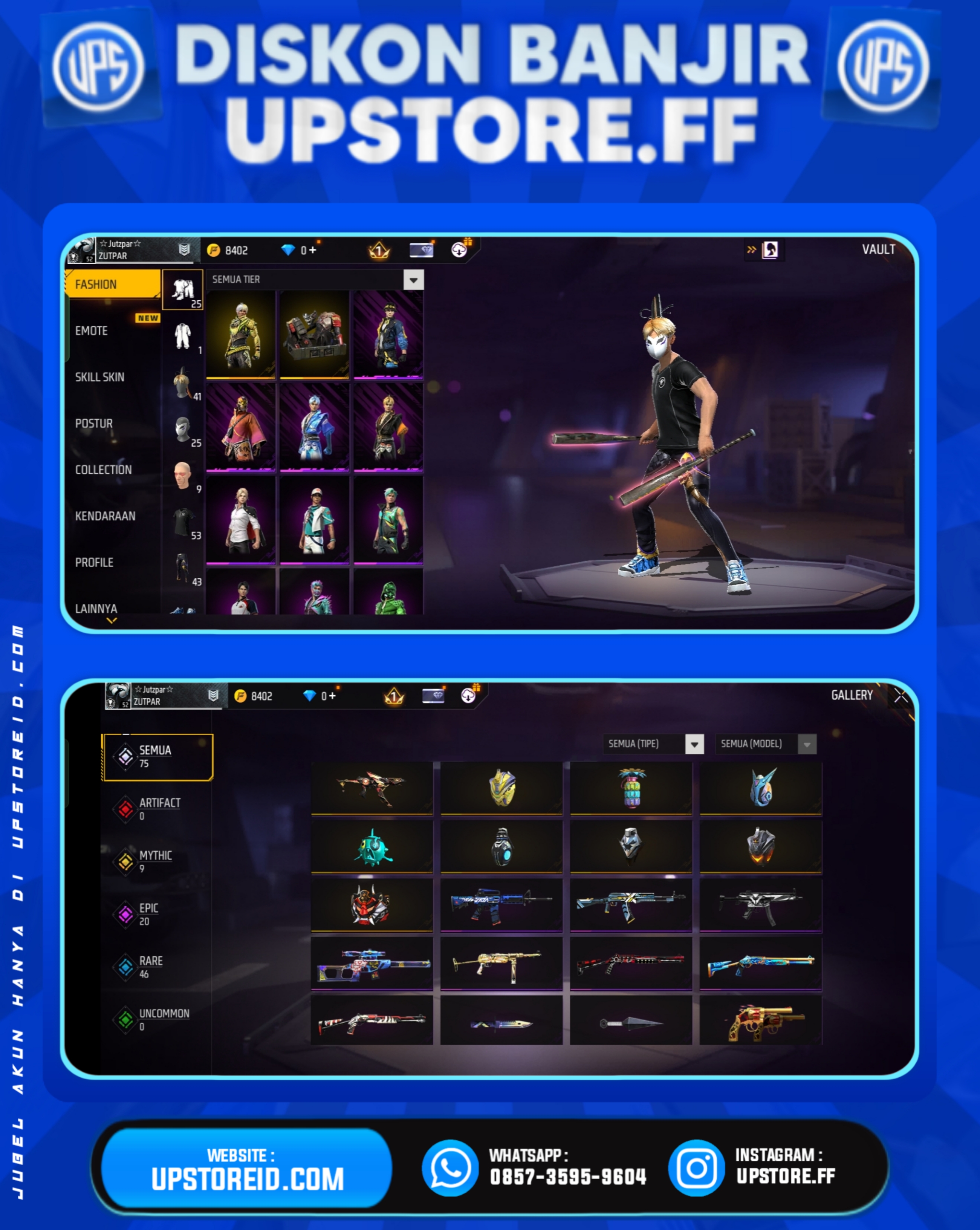 F807 - VAULT 70+, WEAPON 75, SPEK BUDGET PELAJAR, ISIAN MAYANN | FREE FIRE - Product Image