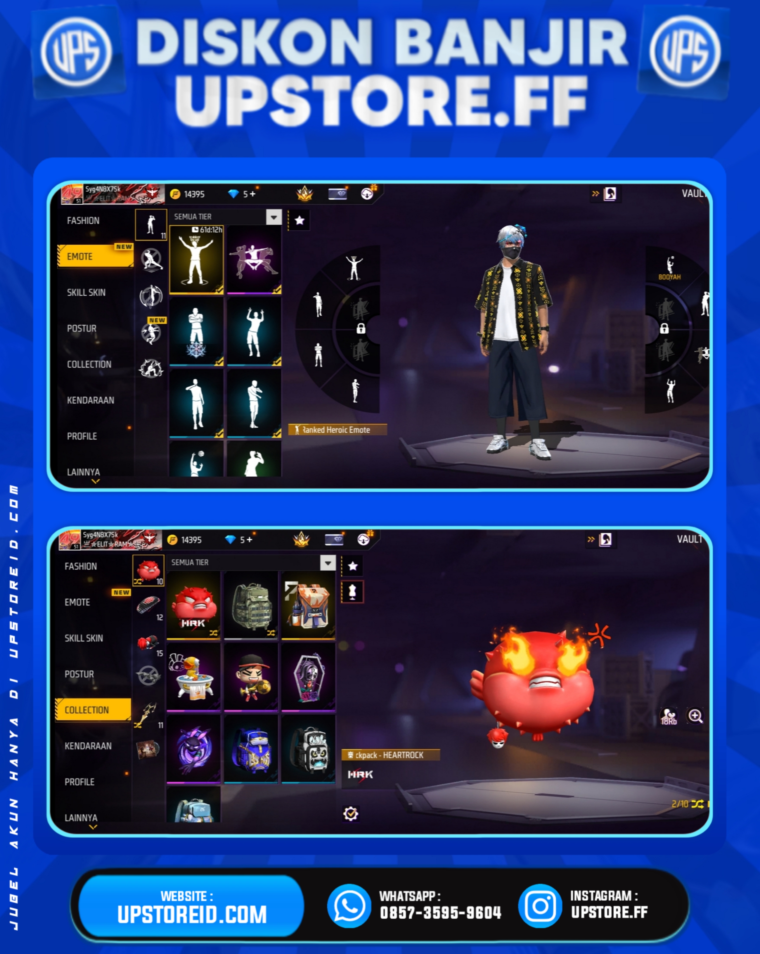 F819 - VAULT 60+, WEAPON 63, | SET ARTIC BLUE ON, SET JUJUTSU KAISEN ON, SCAR INCU PARADISE DLL | FREE FIRE - Spec Image