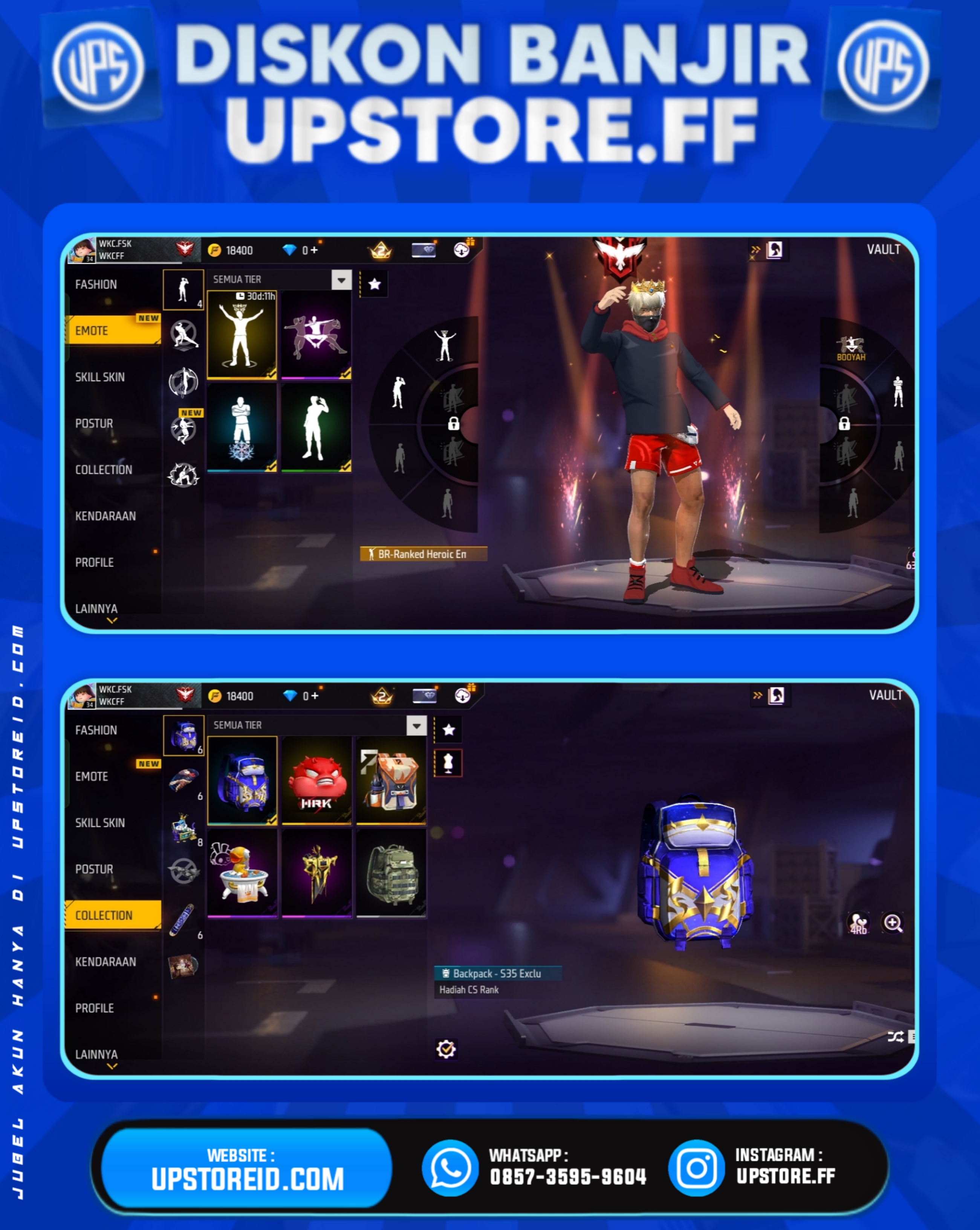 F818 - VAULT 45+, WEAPON 25, SPEK POLOSAN | FREE FIRE - Spec Image