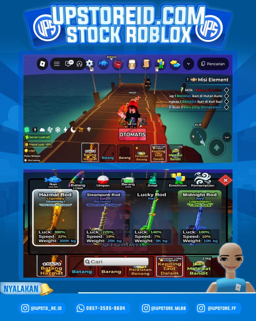 RBX011 - Lv211, 1.11M, HAZMAT ROD ( BATANG ), STEAMPUNK ROD ( BATANG ), LUCKY ROD ( BATANG ), DLL | ROBLOX FISH IT  - Product Image