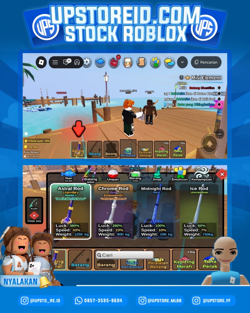 RBX013 - Lv202, 138.09K, ICE ROD ( BATANG ), ASTRAL ROD ( BATANG ), CHROME ROD ( BATANG), DLL | ROBLOX FISH IT  - Product Image